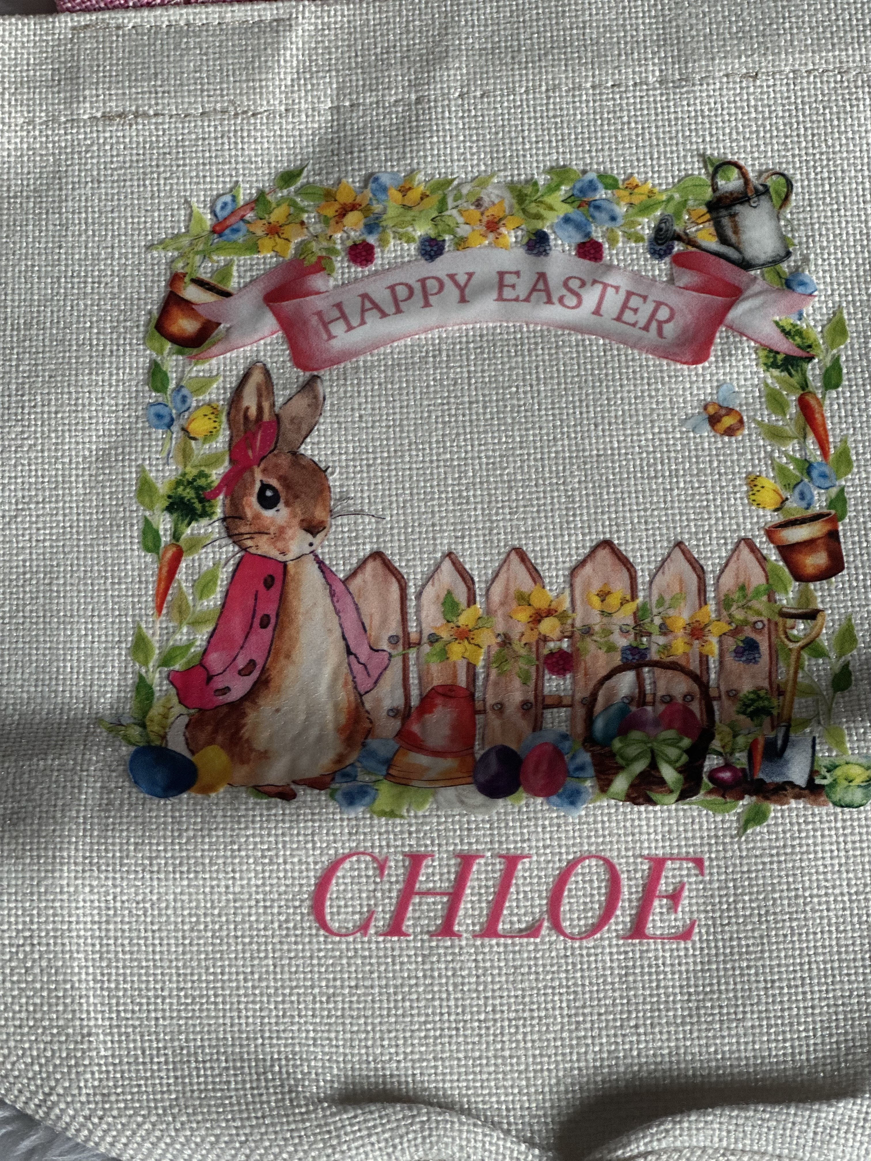 Stunning Personalise Easter Bunny Bags. Blue or Pink Ears