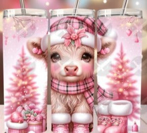 20oz Tumbler Christmas Pink Highland Cow