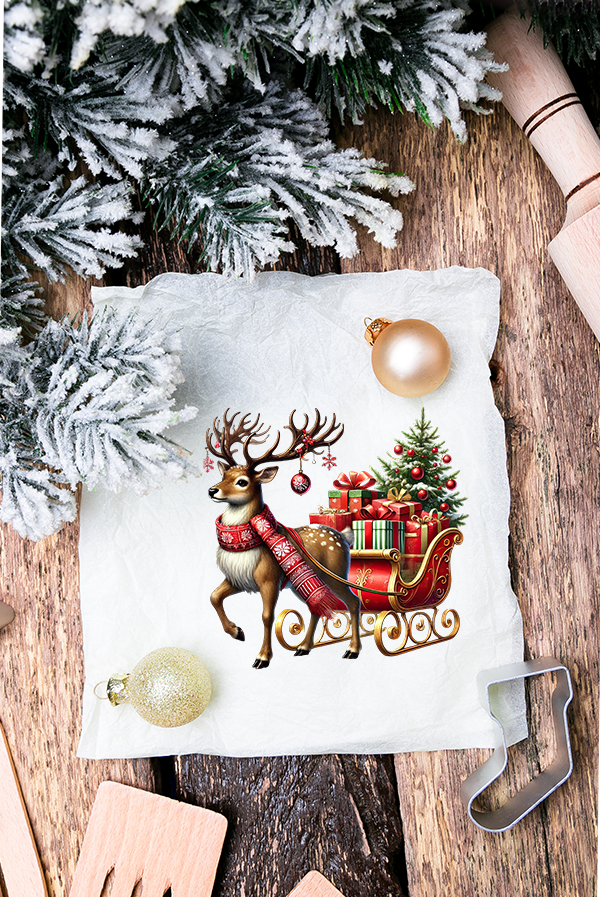 DTF - Transfer. Christmas Design Design 11 Reindeer And Sleigh