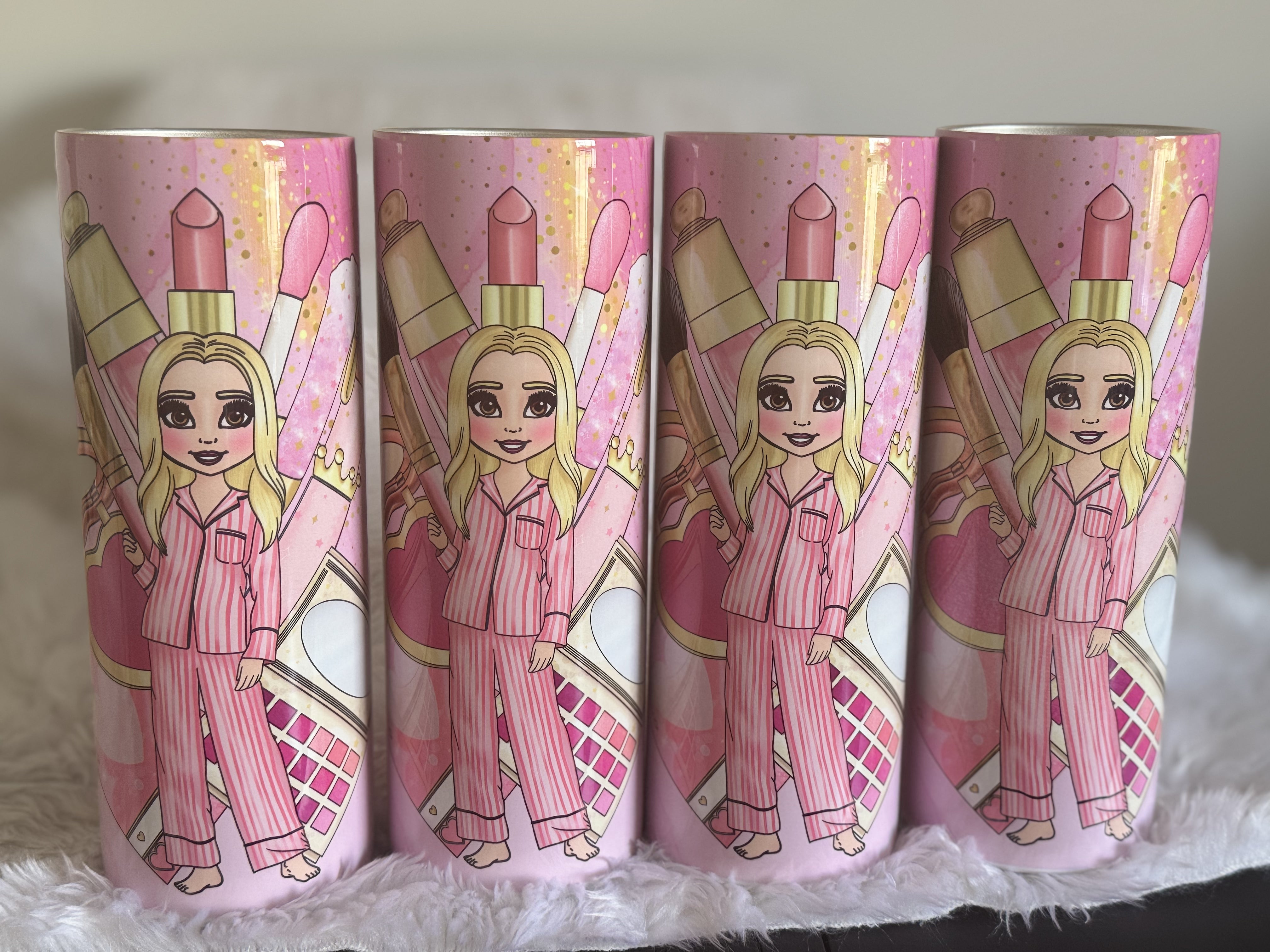 20oz Tumbler -  Pink Make - Up Girl. With Paper