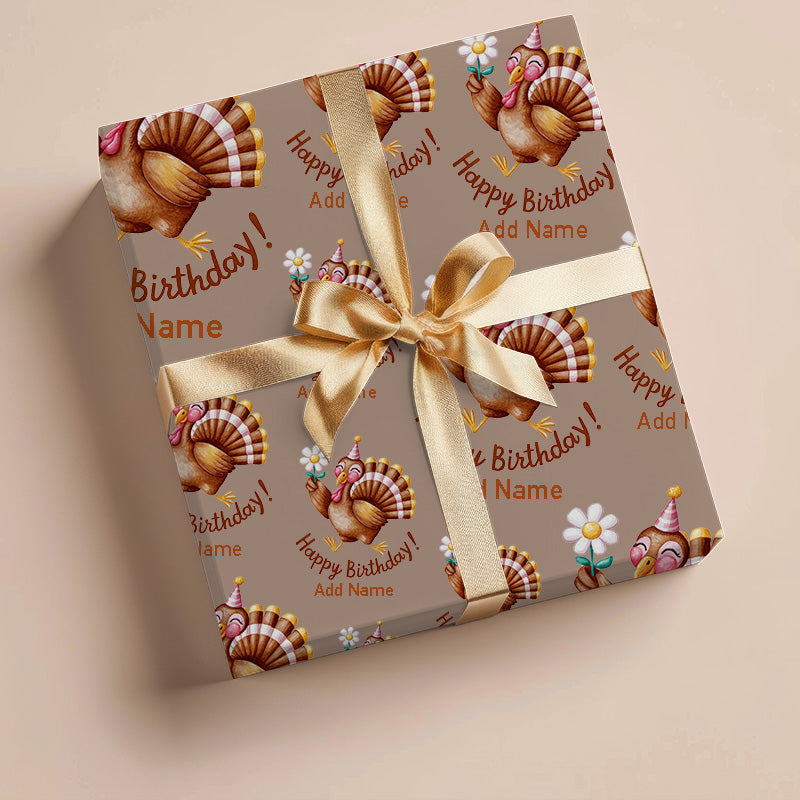 Wrapping Paper - Happy Birthday Design With Brown Turkey