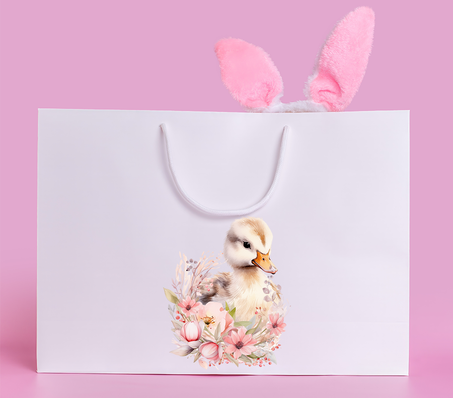 DTF - Transfer. Easter Chick In Pink Flowers