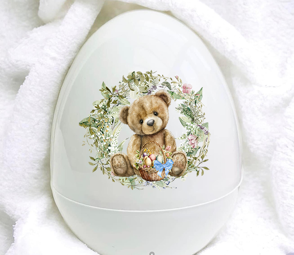 UV-DTF DECAL - Bear With Basket With Blue Bow