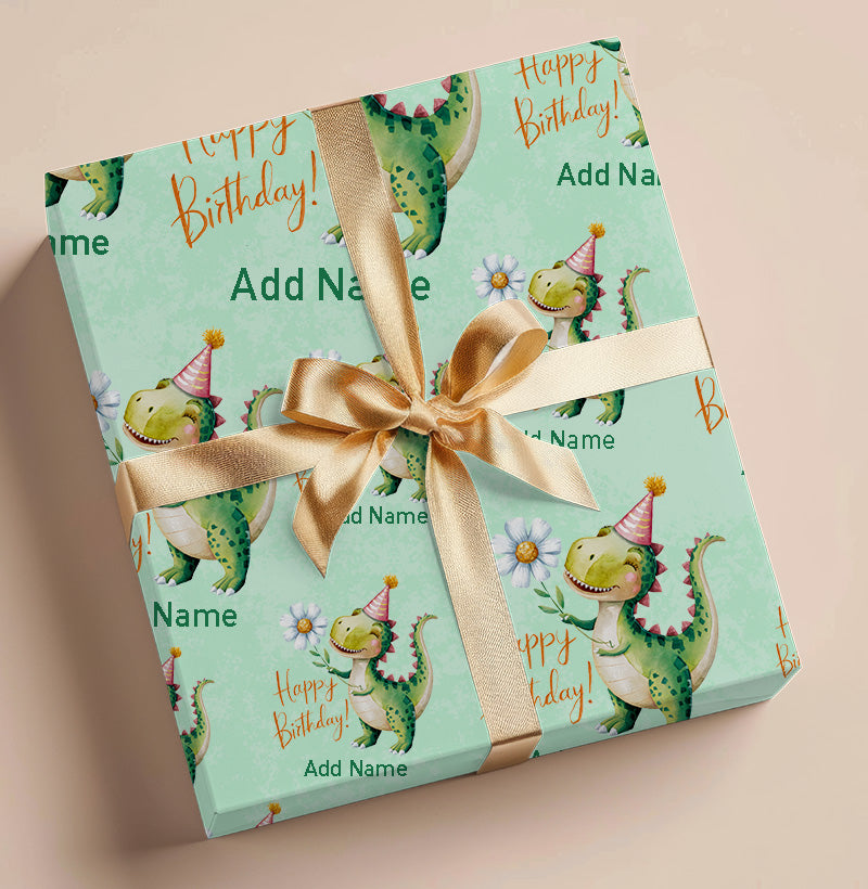 Wrapping Paper - Happy Birthday Design With Green Dino