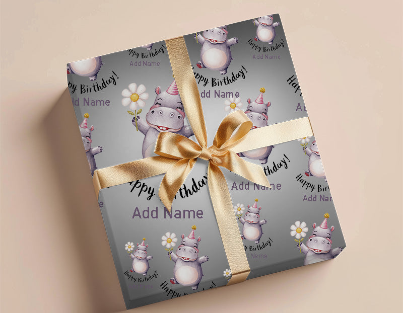 Wrapping Paper - Happy Birthday Design With Hippo