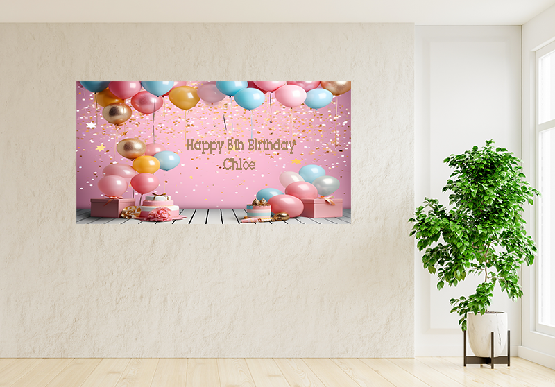 Banner 30x90cm -  Happy Birthday Pink