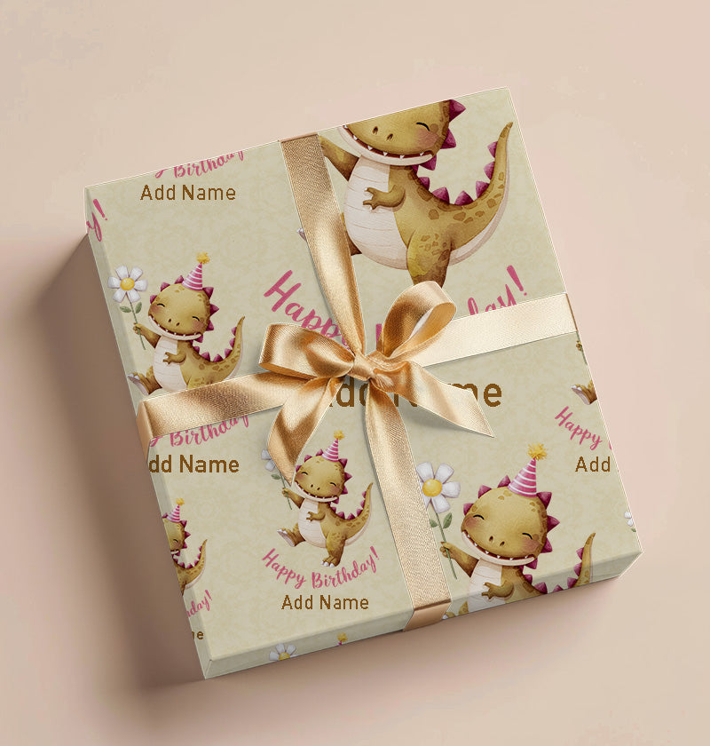 Wrapping Paper - Happy Birthday Design With Pink Dino