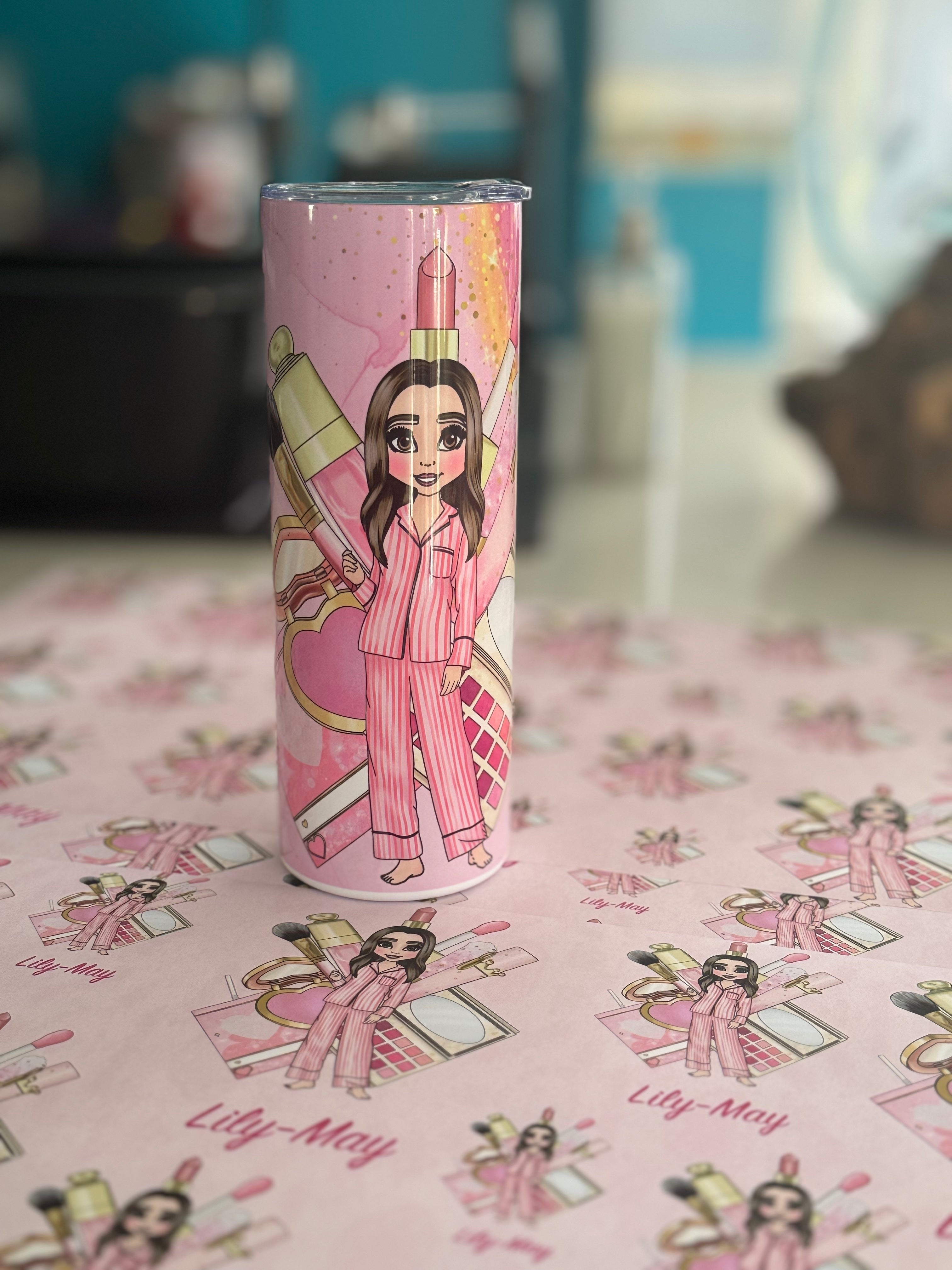 20oz Tumbler -  Pink Make - Up Girl. With Paper