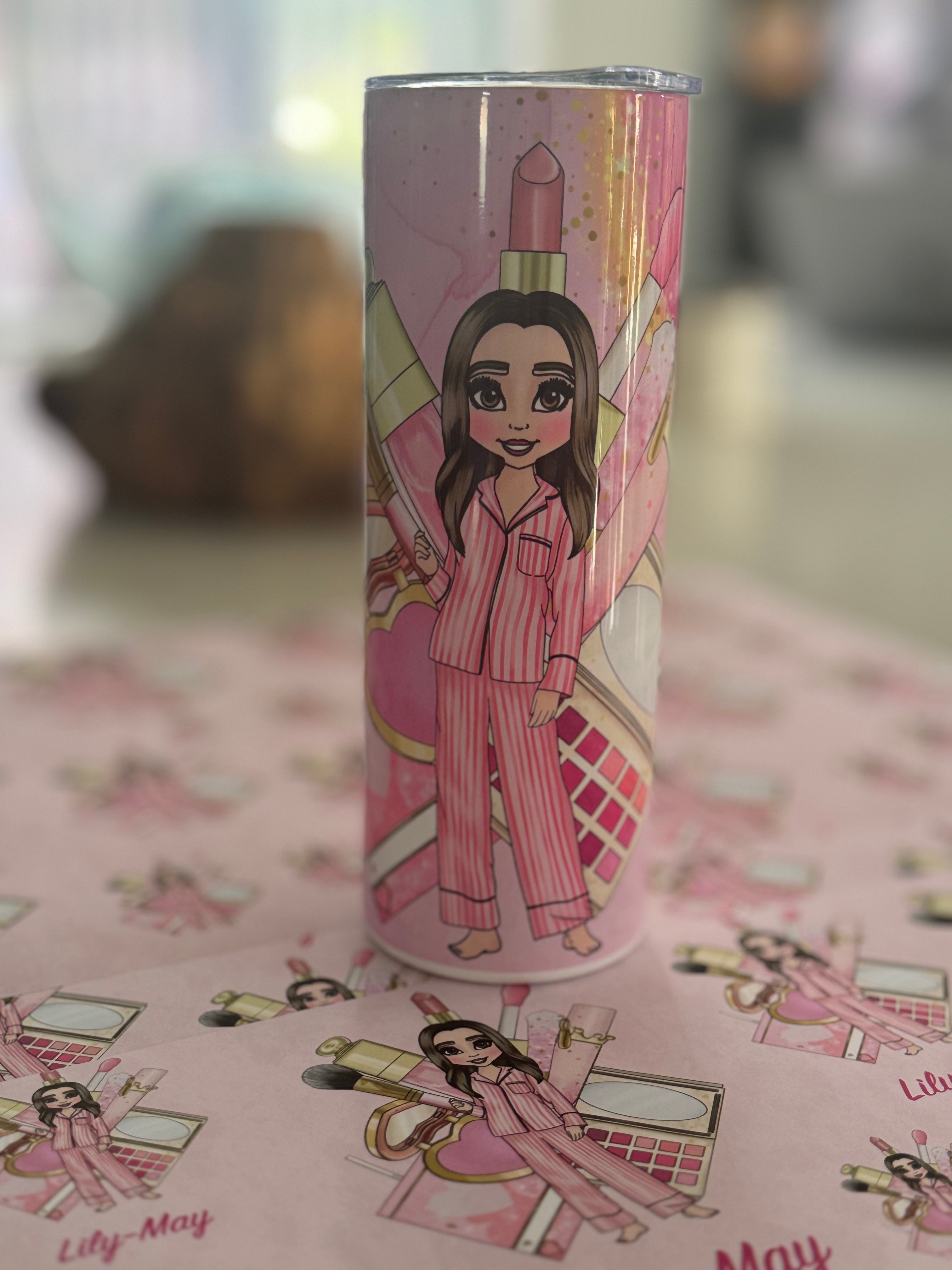 20oz Tumbler -  Pink Make - Up Girl. With Paper