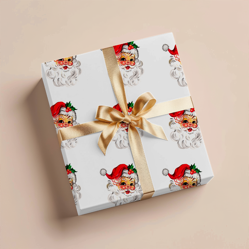 Wrapping Paper - Santa's Head On White