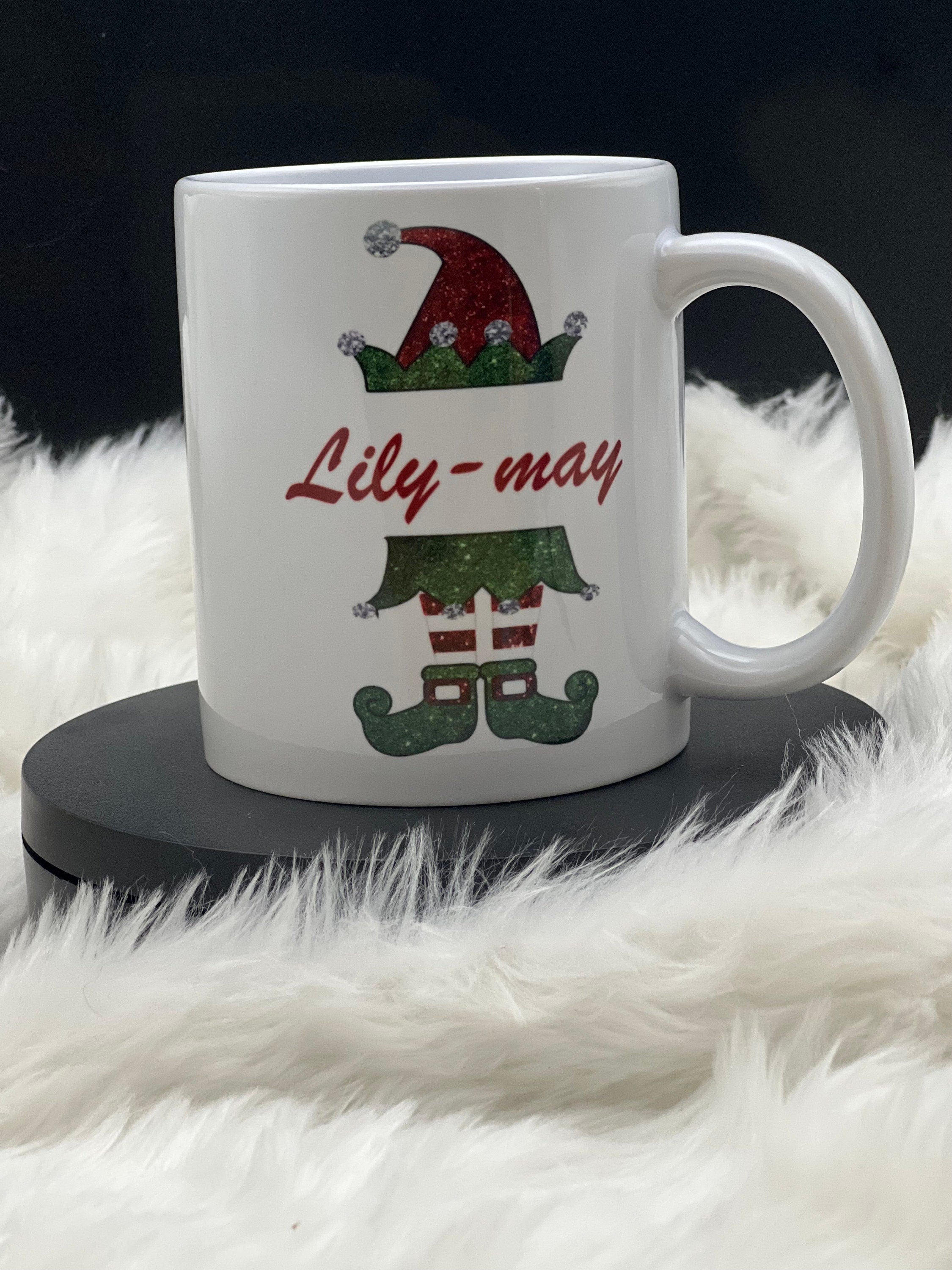 Personalised Christmas Elf Mug, His Or Hers, Boy Or Girl, Gift, Present, Cosy Nights In.