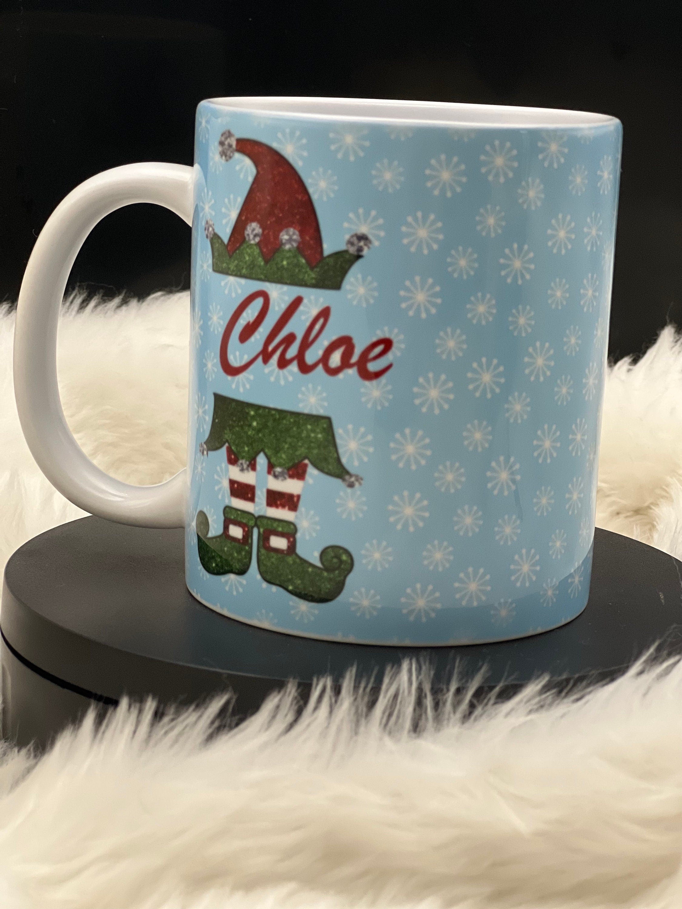 Personalised Christmas Elf Mug, His Or Hers, Boy Or Girl, Gift, Present, Cosy Nights In.